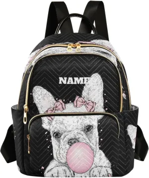 senya Custom Name Fashion Backpack Mini Backpack Purse Casual Daily Backpack Cute French Bulldog for Travel for College Work, Medium