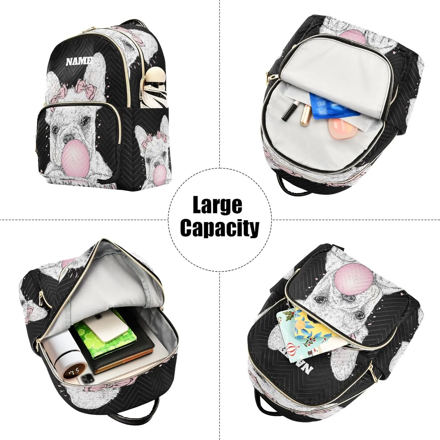 senya Custom Name Fashion Backpack Mini Backpack Purse Casual Daily Backpack Cute French Bulldog for Travel for College Work, Medium