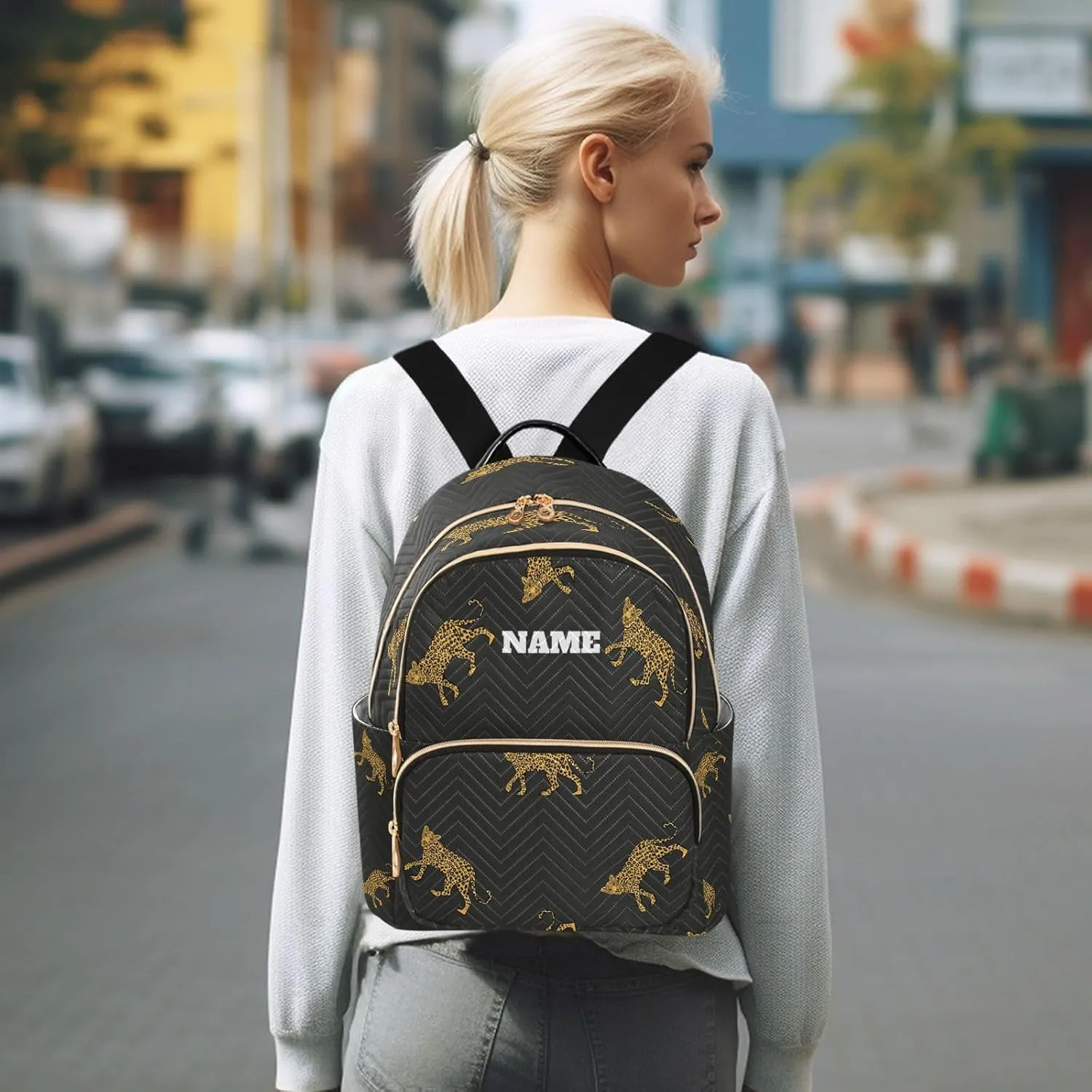 senya Custom Name Fashion Backpack Mini Backpack Purse Casual Daily Backpack Leopards for Travel for College Work
