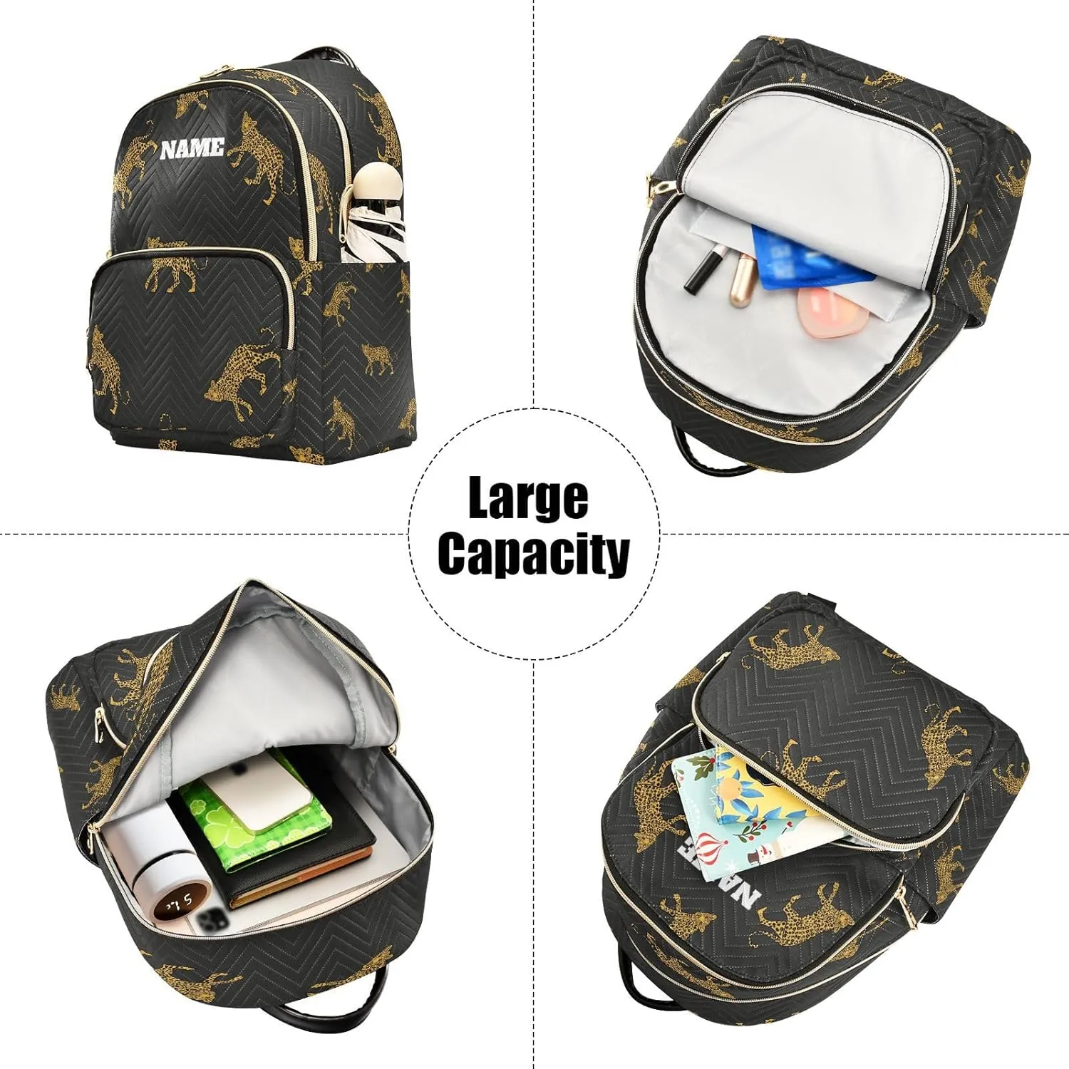 senya Custom Name Fashion Backpack Mini Backpack Purse Casual Daily Backpack Leopards for Travel for College Work