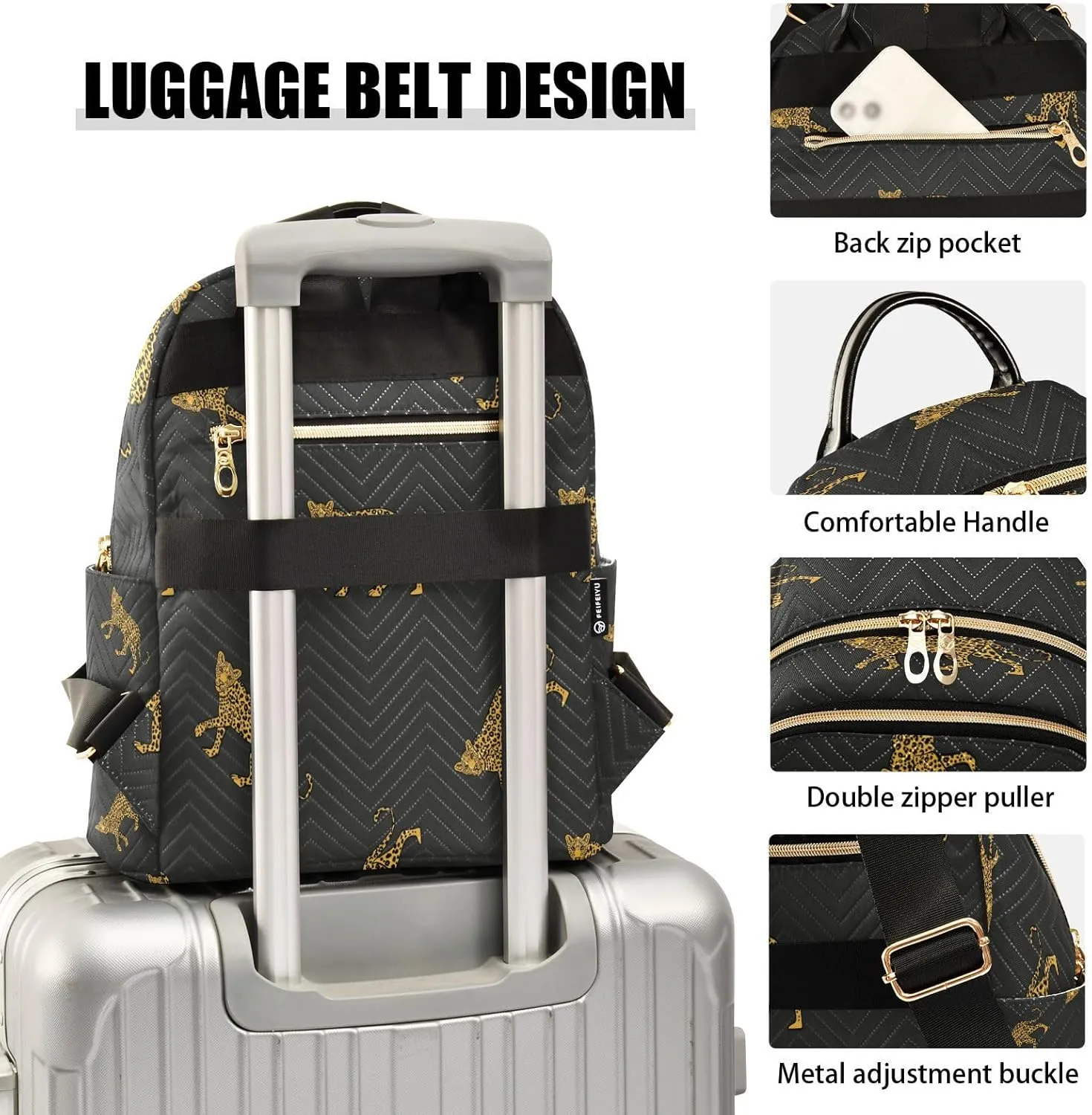 senya Custom Name Fashion Backpack Mini Backpack Purse Casual Daily Backpack Leopards for Travel for College Work
