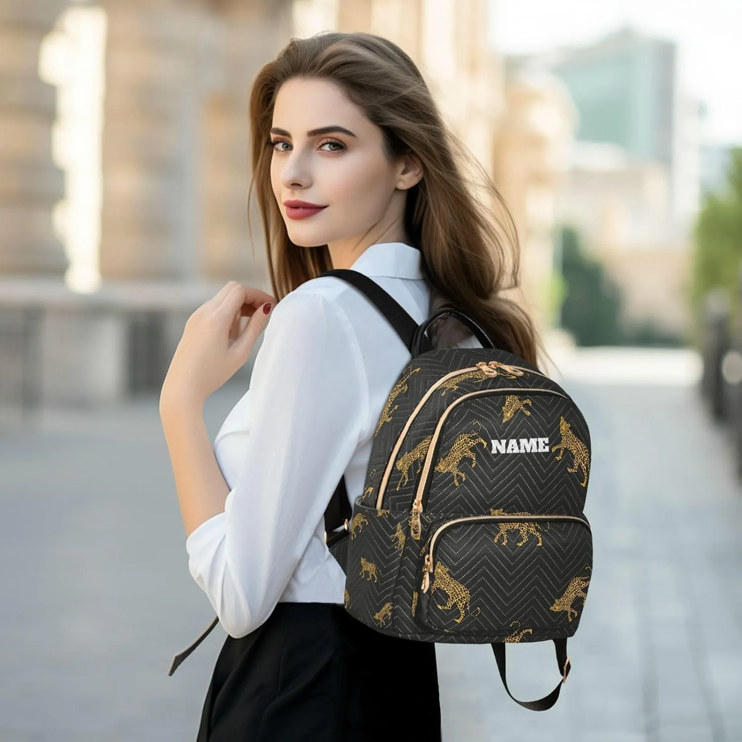 senya Custom Name Fashion Backpack Mini Backpack Purse Casual Daily Backpack Leopards for Travel for College Work
