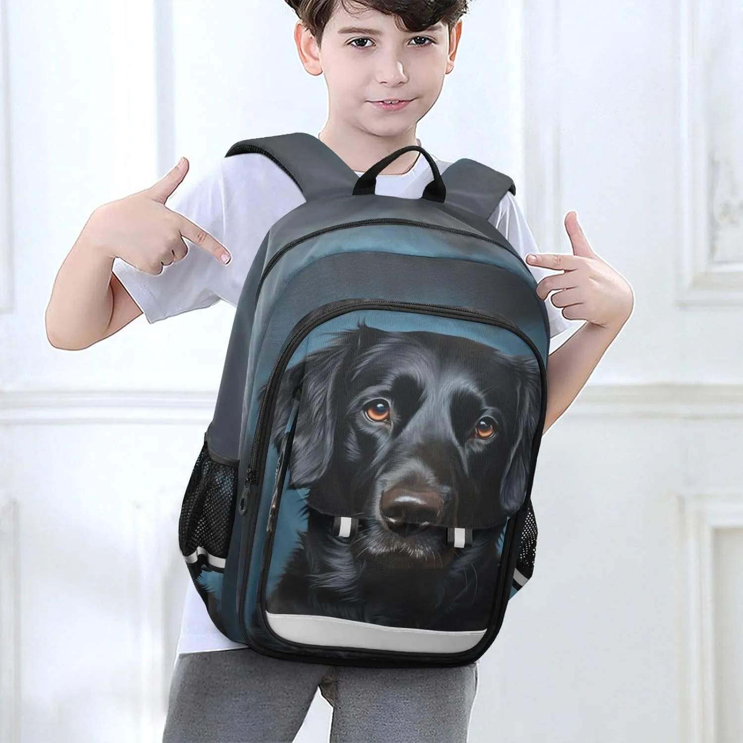 senya Dog Backpack for Boys Girls, Black Labrador Dog Portrait Backpack Students Bookbag Daypack for School Primary Teens, A01E23034