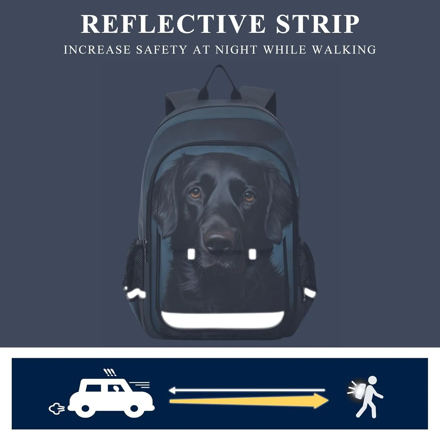 senya Dog Backpack for Boys Girls, Black Labrador Dog Portrait Backpack Students Bookbag Daypack for School Primary Teens, A01E23034