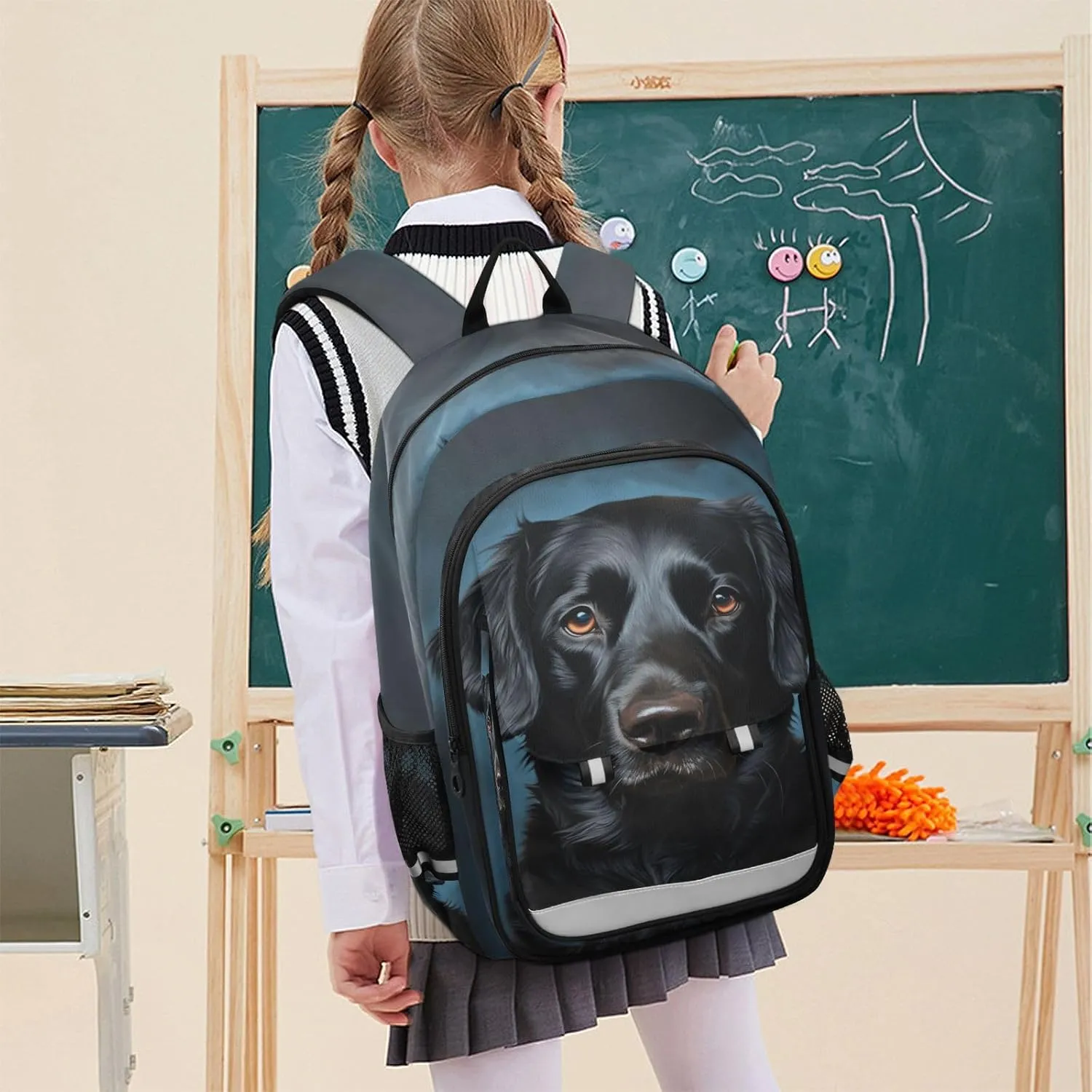 senya Dog Backpack for Boys Girls, Black Labrador Dog Portrait Backpack Students Bookbag Daypack for School Primary Teens, A01E23034