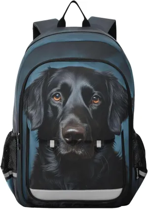 senya Dog Backpack for Boys Girls, Black Labrador Dog Portrait Backpack Students Bookbag Daypack for School Primary Teens, A01E23034