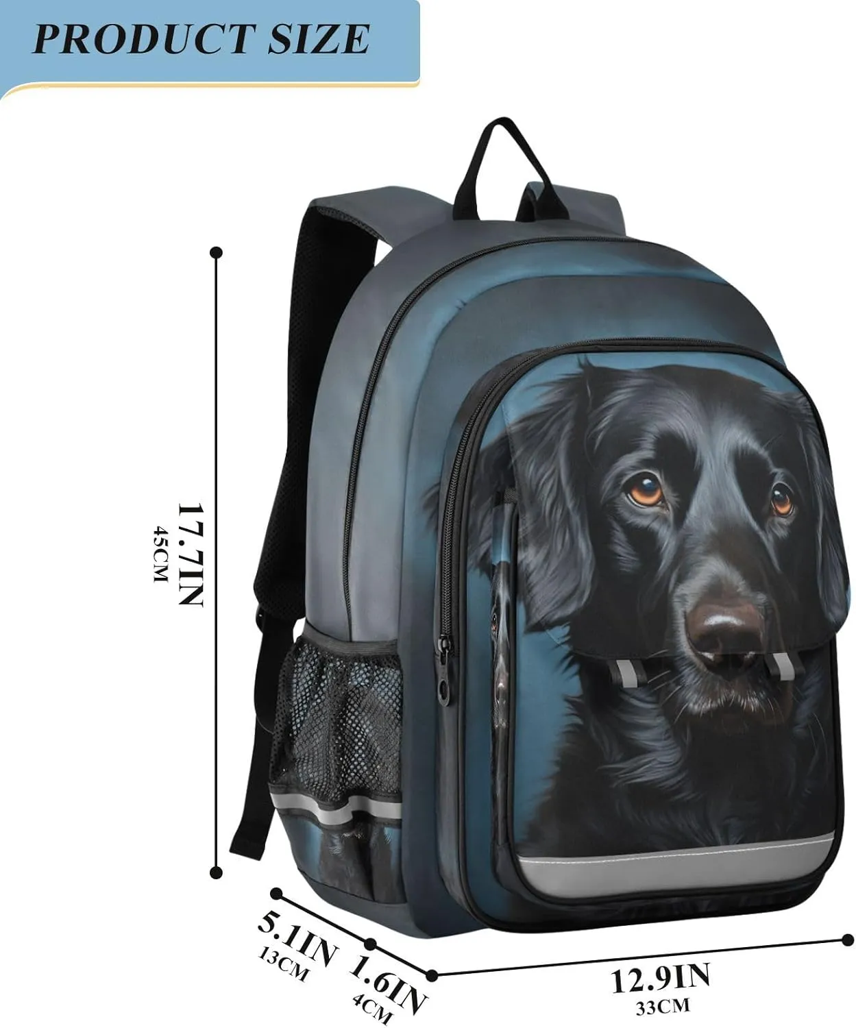 senya Dog Backpack for Boys Girls, Black Labrador Dog Portrait Backpack Students Bookbag Daypack for School Primary Teens, A01E23034