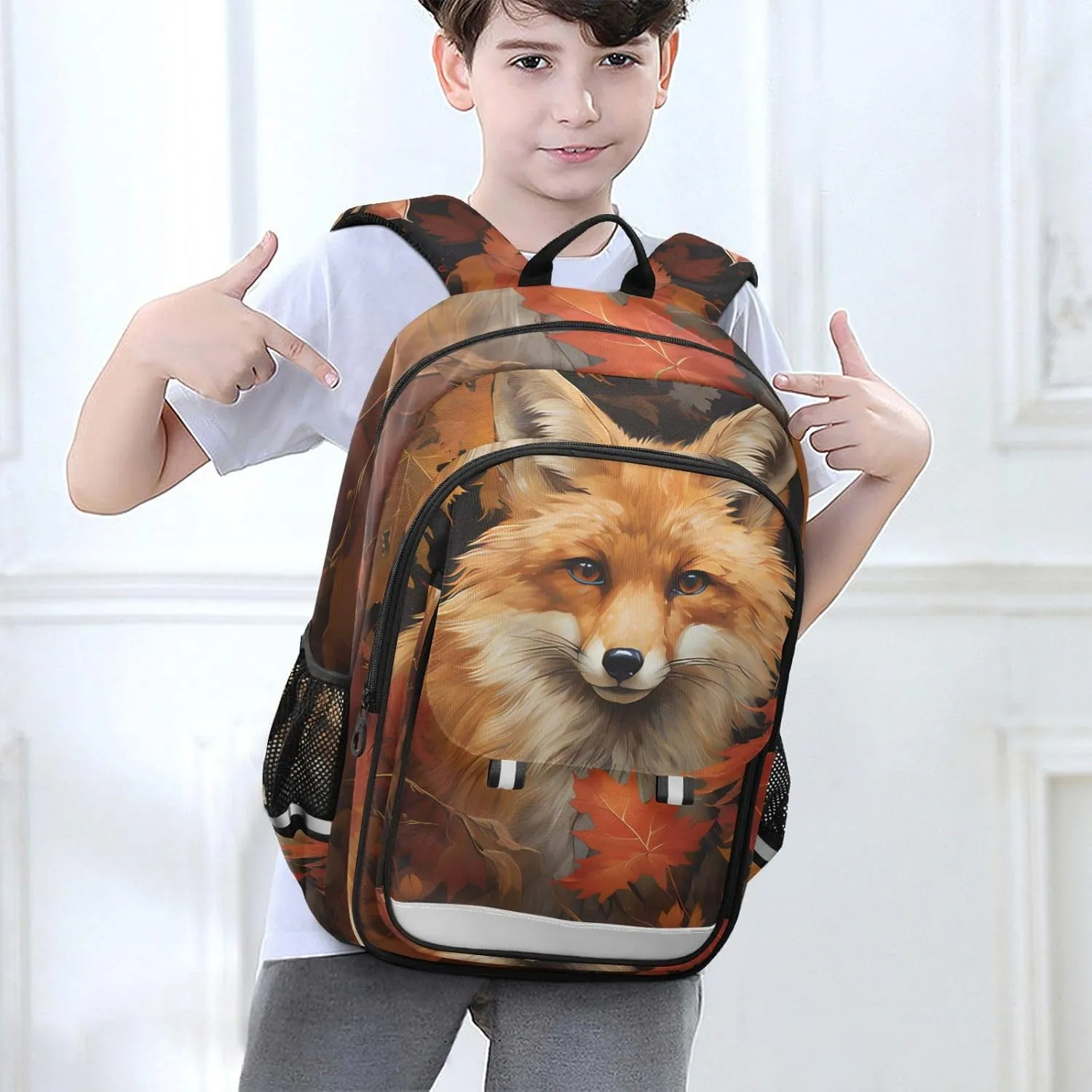 senya Fox Backpack for Boys Girls, Autumn Maple Leaf Fox Backpack Students Bookbag Daypack for School Primary Teens, A01E23034