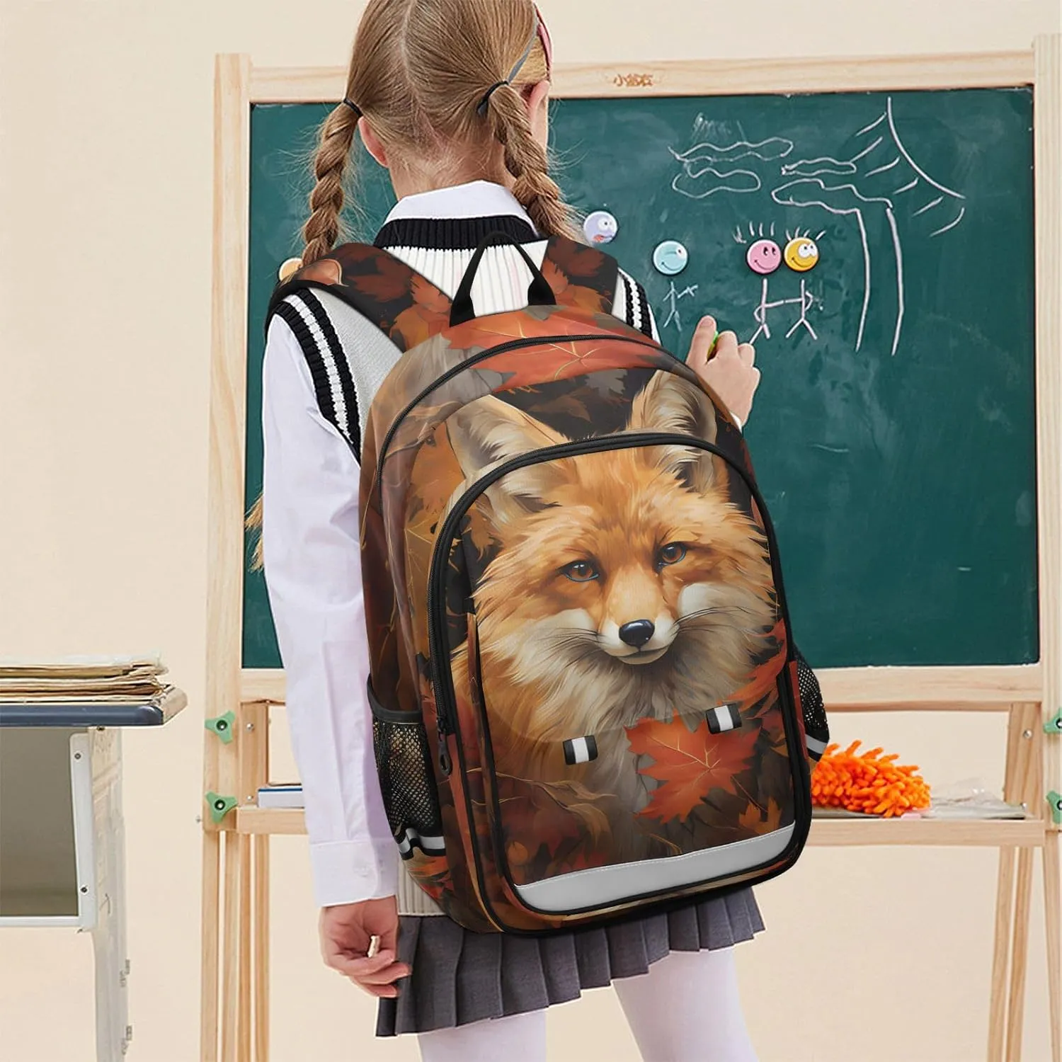 senya Fox Backpack for Boys Girls, Autumn Maple Leaf Fox Backpack Students Bookbag Daypack for School Primary Teens, A01E23034