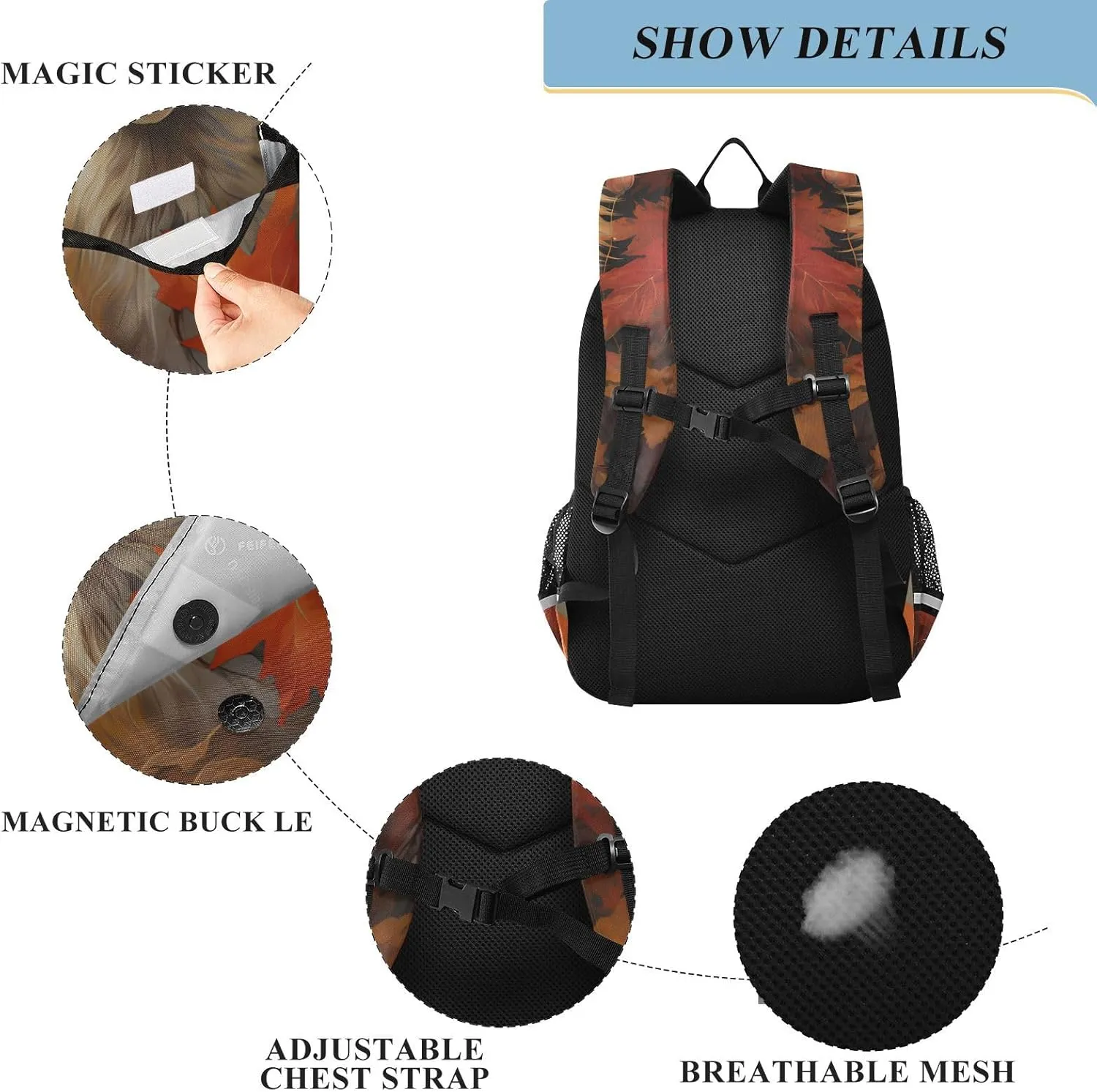 senya Fox Backpack for Boys Girls, Autumn Maple Leaf Fox Backpack Students Bookbag Daypack for School Primary Teens, A01E23034