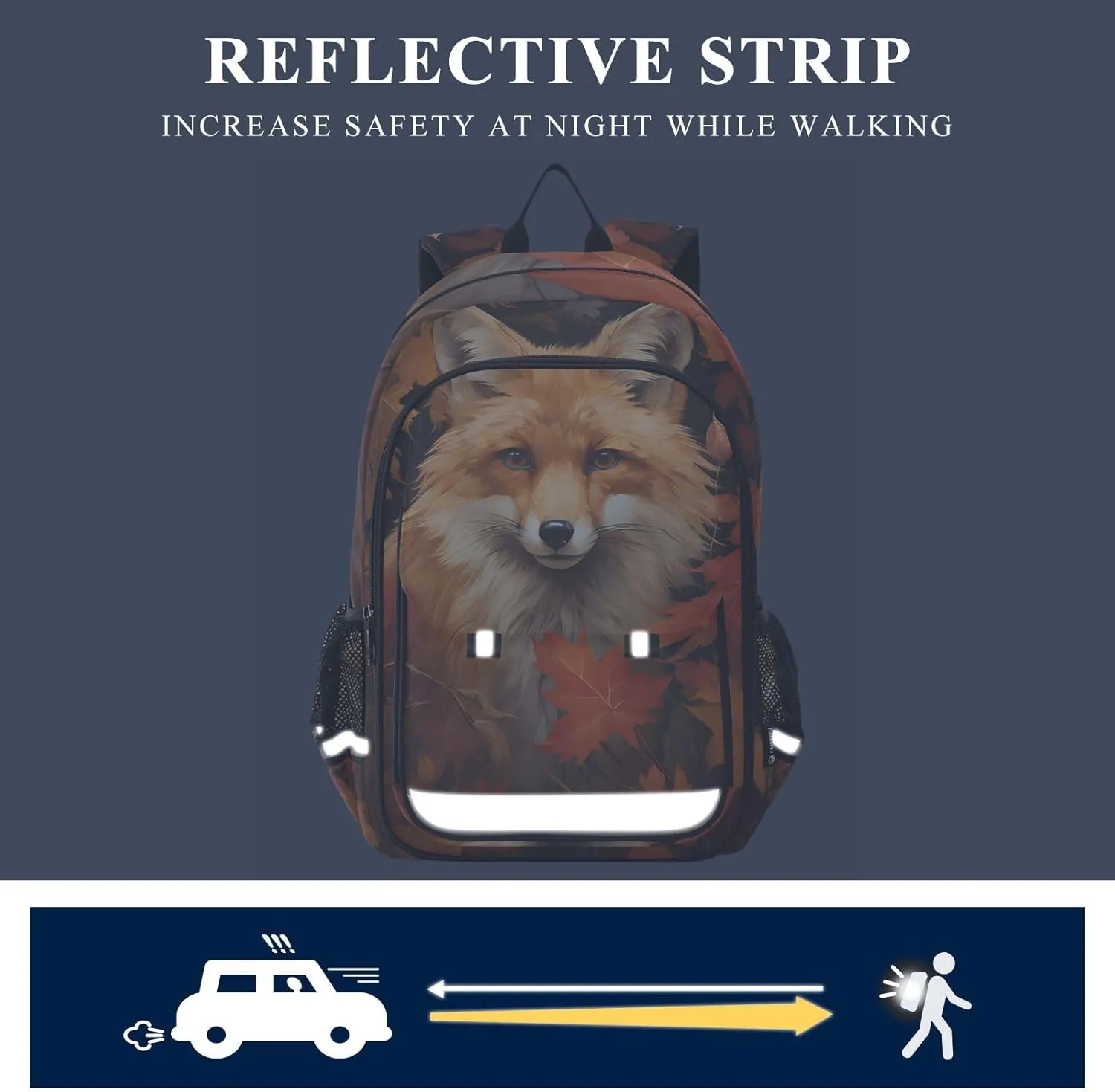 senya Fox Backpack for Boys Girls, Autumn Maple Leaf Fox Backpack Students Bookbag Daypack for School Primary Teens, A01E23034