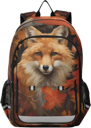 senya Fox Backpack for Boys Girls, Autumn Maple Leaf Fox Backpack Students Bookbag Daypack for School Primary Teens, A01E23034