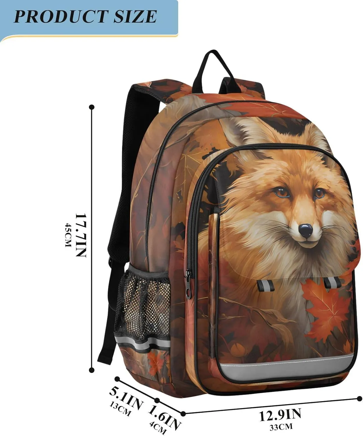 senya Fox Backpack for Boys Girls, Autumn Maple Leaf Fox Backpack Students Bookbag Daypack for School Primary Teens, A01E23034