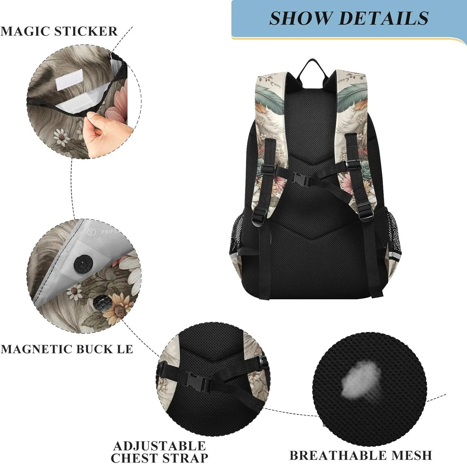 senya Wolf Backpack for Boys Girls, Flower Dreamcatcher Wolf Backpack Students Bookbag Daypack for School Primary Teens, A01E23034