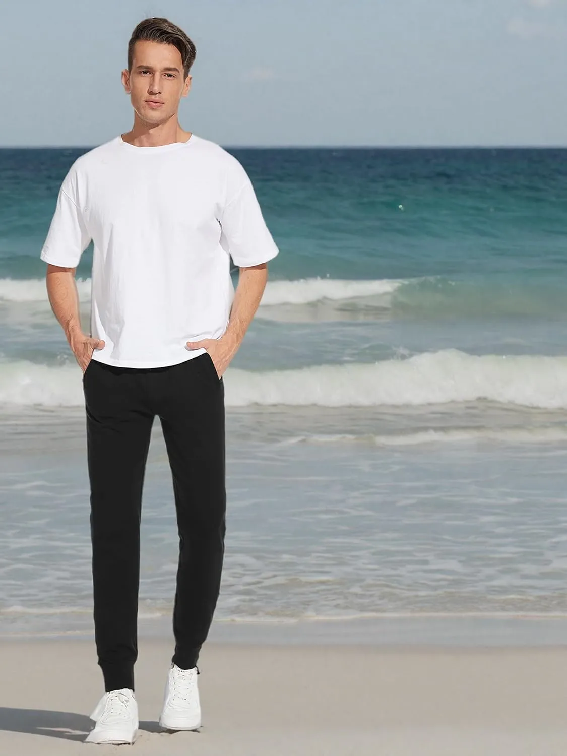 SEVEGO Men's 32"/34"/36"/38" Tall Inseam Lightweight Cotton Joggers Extra Long Sweatpants Athletic with Zipper Pockets