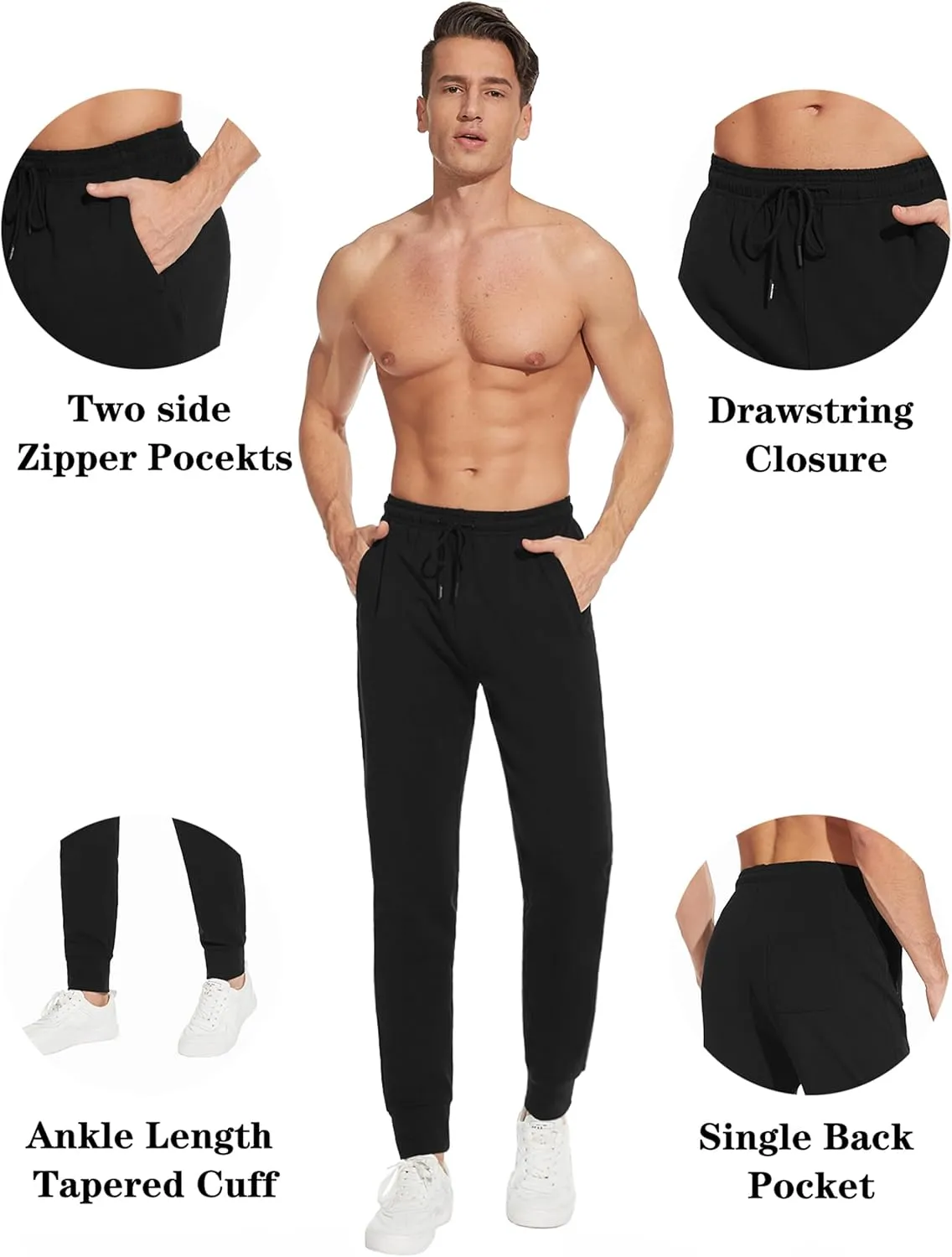 SEVEGO Men's 32"/34"/36"/38" Tall Inseam Lightweight Cotton Joggers Extra Long Sweatpants Athletic with Zipper Pockets