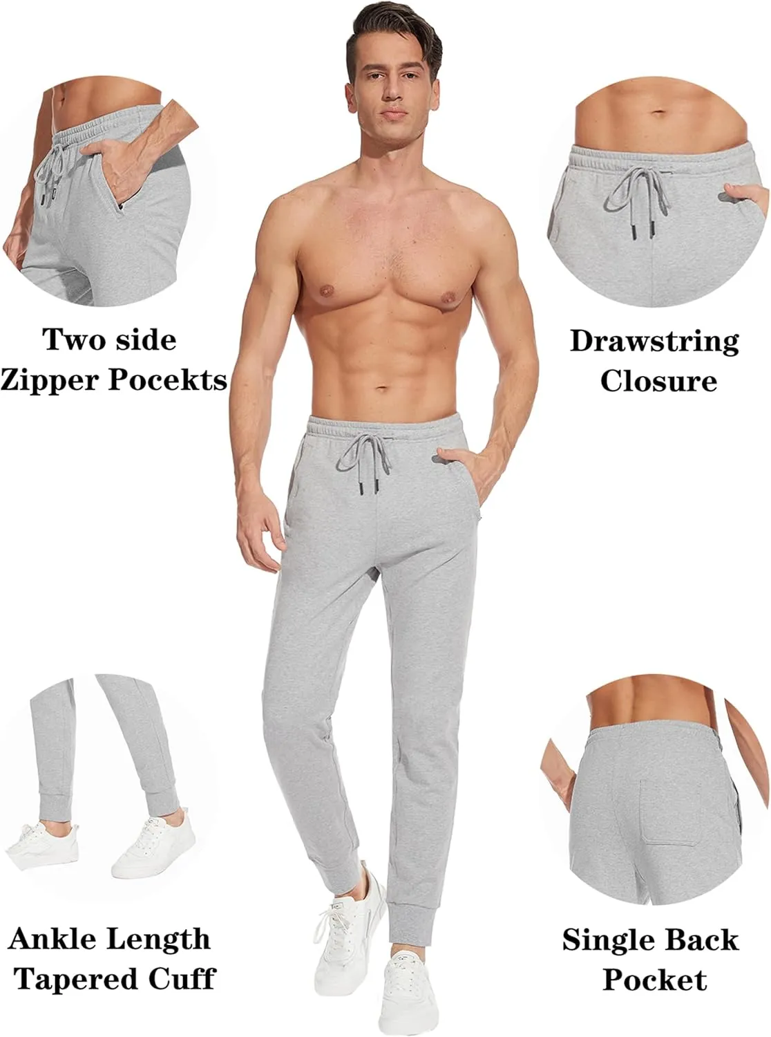 SEVEGO Men's 32"/34"/36"/38" Tall Inseam Lightweight Cotton Joggers Extra Long Sweatpants Athletic with Zipper Pockets