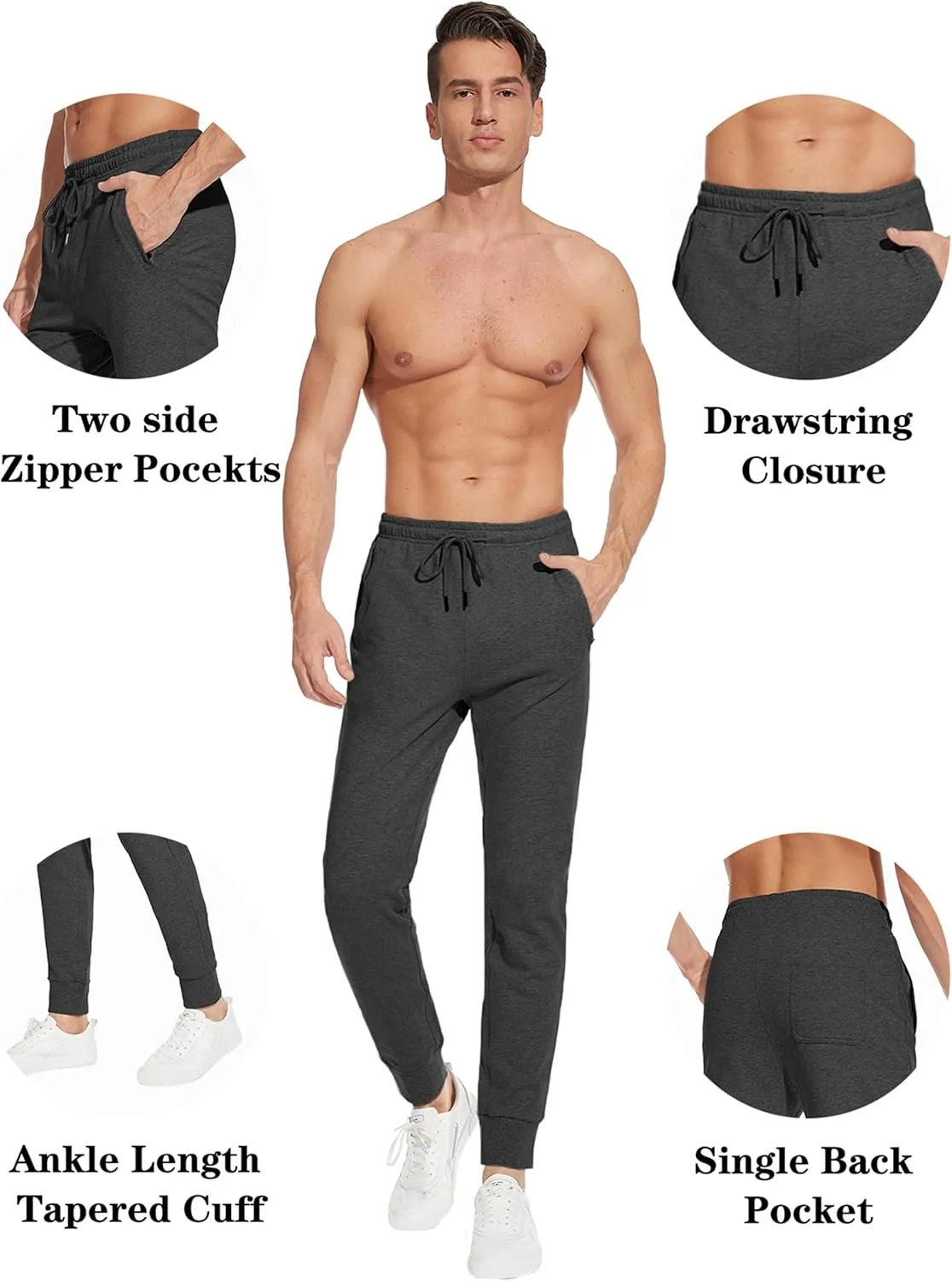 SEVEGO Men's 32"/34"/36"/38" Tall Inseam Lightweight Cotton Joggers Extra Long Sweatpants Athletic with Zipper Pockets