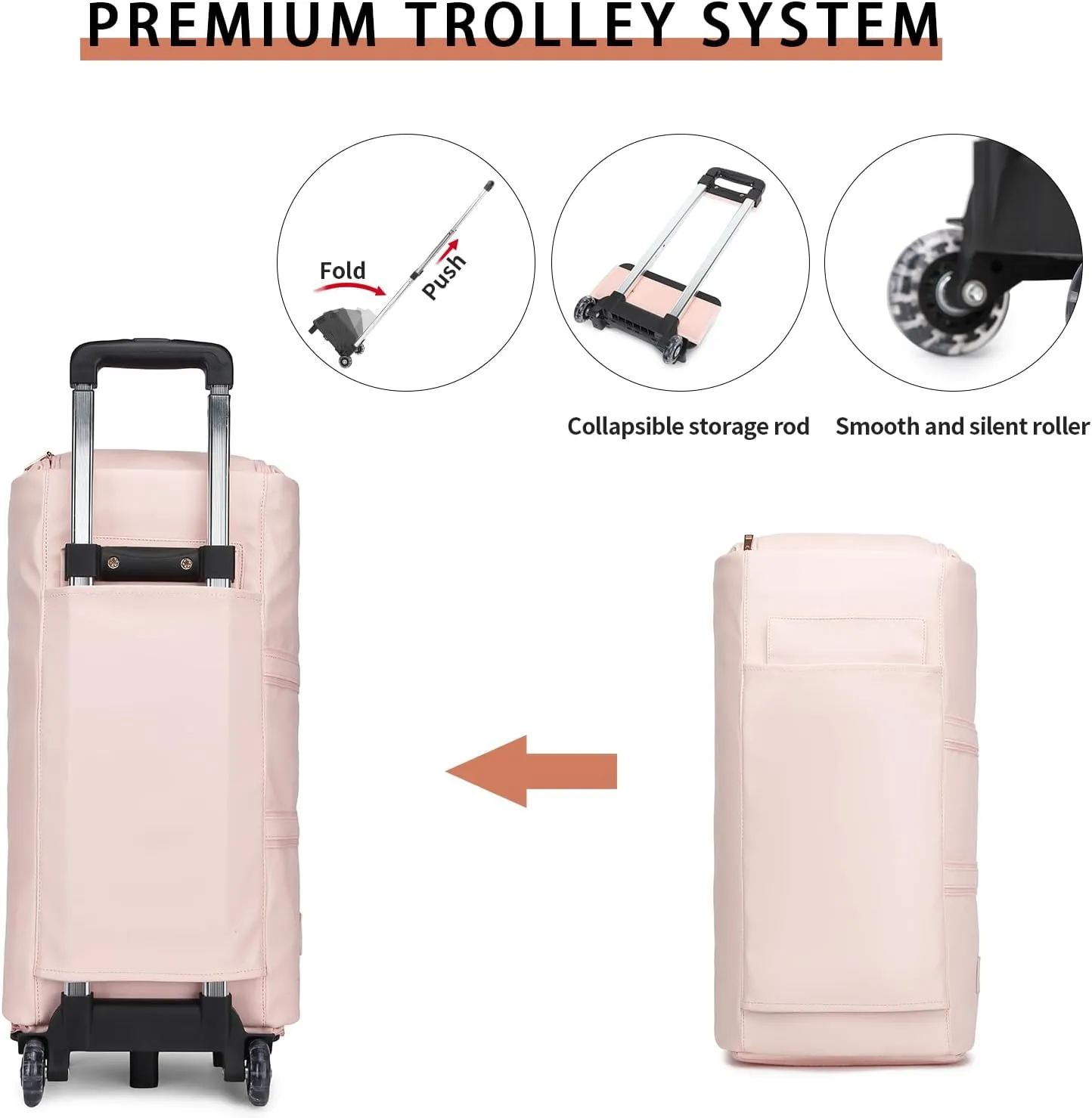 seyfocnia Rolling Garment Bag,Convertible Wheeled Garment Bag with Shoe Compartment for Travel Overnight Carry On Duffle Bag-Pink