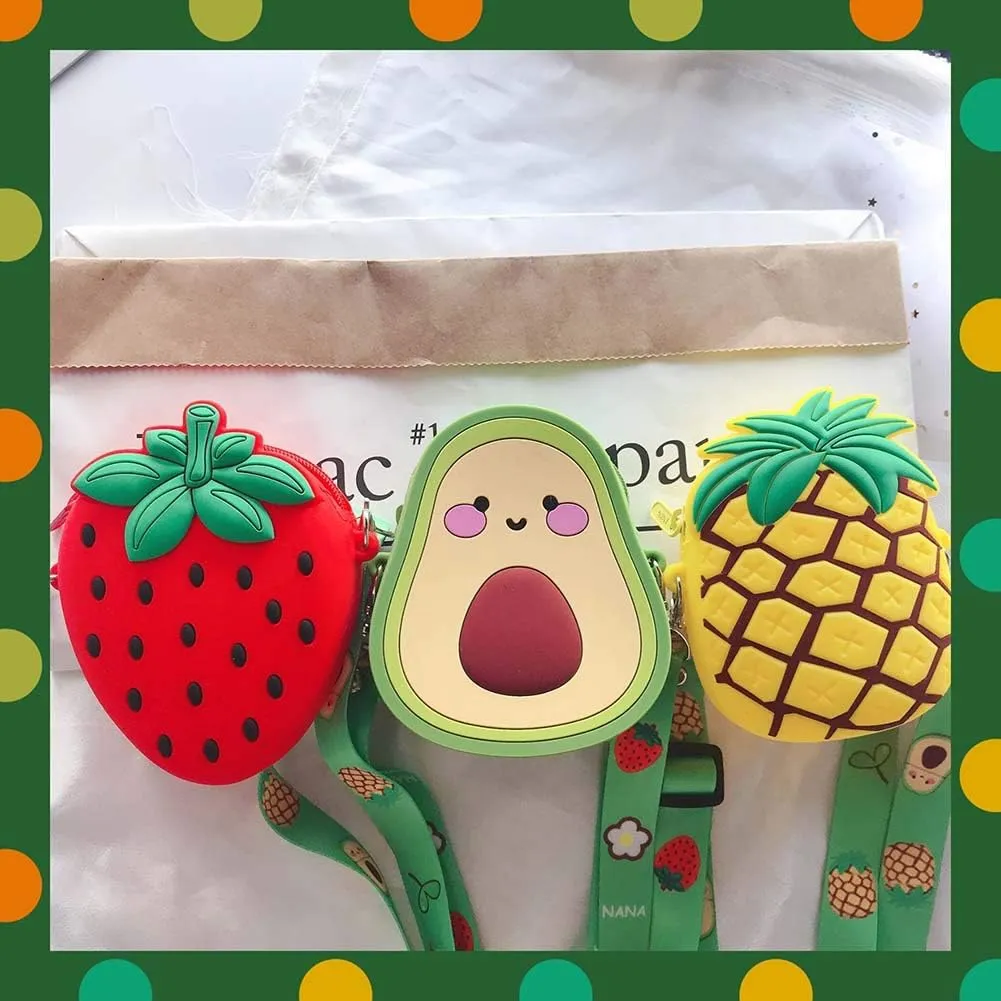 SGVAHY 3D Cartoon Avocado Silicone Coin Wallets Cute Purse Headset Bag Makeup and Hair Accessories Bag Fun Toy Silicone Key Coin Gifts Children Goodie Bag with Lanyard (Avocado)