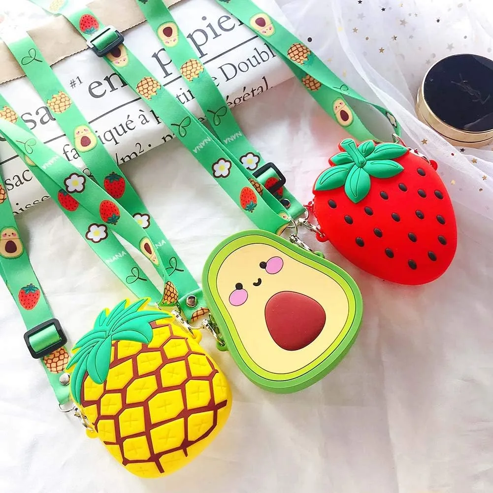 SGVAHY 3D Cartoon Avocado Silicone Coin Wallets Cute Purse Headset Bag Makeup and Hair Accessories Bag Fun Toy Silicone Key Coin Gifts Children Goodie Bag with Lanyard (Avocado)