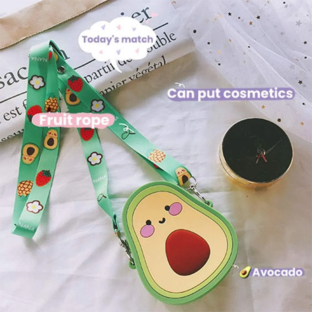 SGVAHY 3D Cartoon Avocado Silicone Coin Wallets Cute Purse Headset Bag Makeup and Hair Accessories Bag Fun Toy Silicone Key Coin Gifts Children Goodie Bag with Lanyard (Avocado)