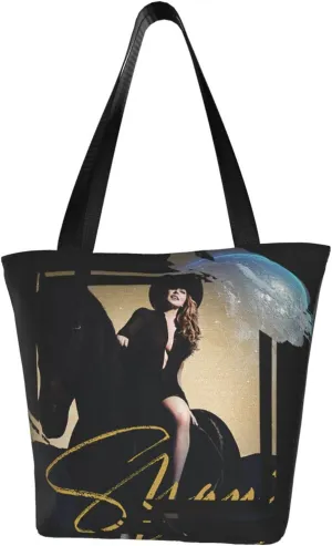 Shania Music Twain Reusable Grocery Bag for Kitchen Shopping Bags Tote Bags with Zipper for Women Convenient Daily Handbag Storage Shoulder Bag for Workout