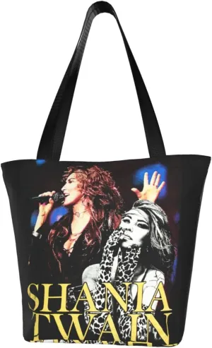 Shania Music Twain Reusable Grocery Bag for Kitchen Shopping Bags Tote Bags with Zipper for Women Stylish Daily Handbag Storage Shoulder Bag for Picnic