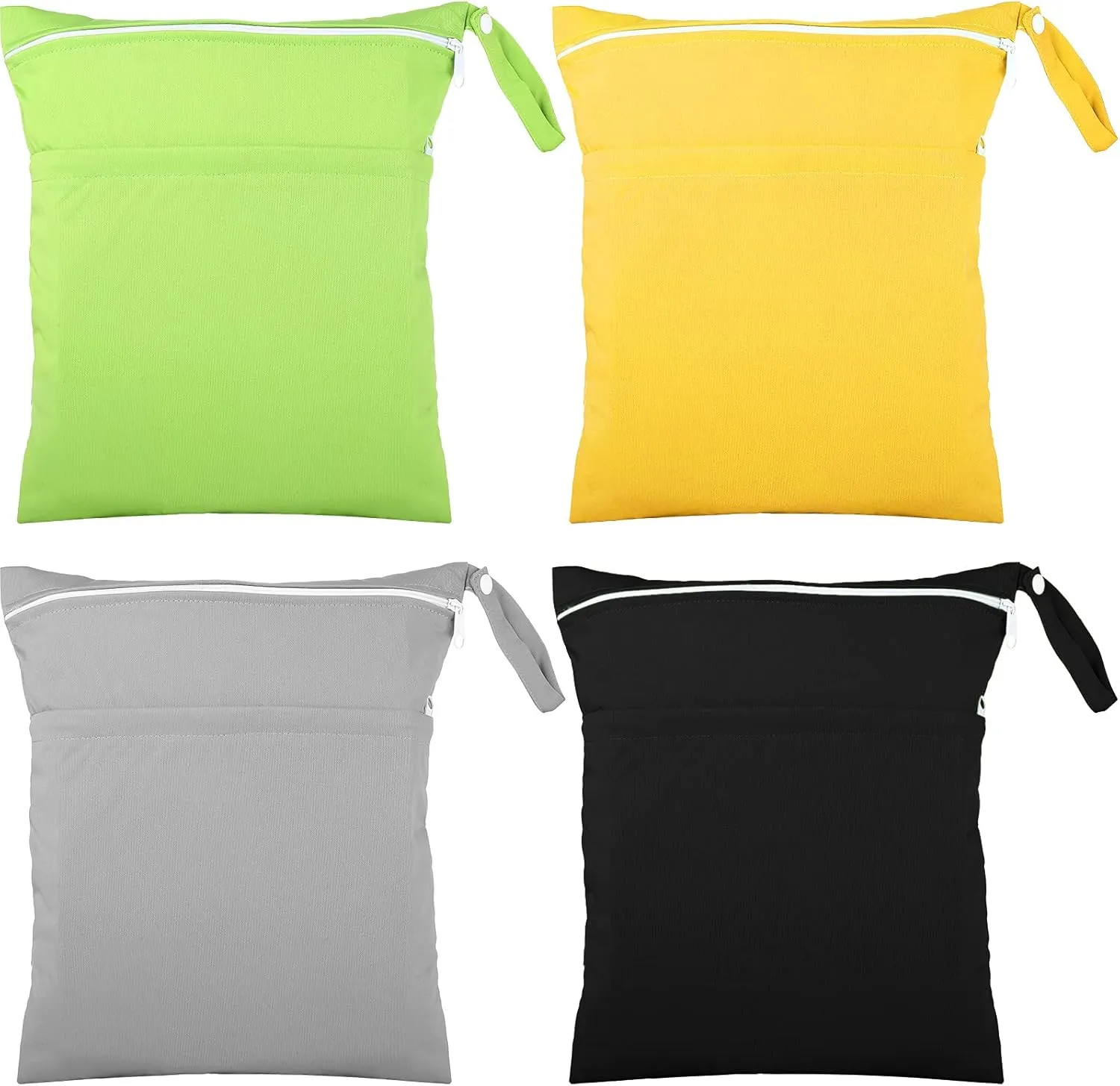 Shappy 4 Pcs Wet Dry Bag for Baby Cloth Diapers Waterproof Wet Bag Washable Travel Reusable with 2 Pocket for Travel Beach Pool(Gray, Green, Black, Yellow)