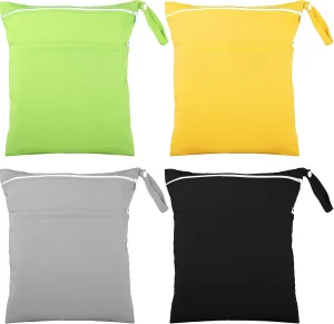 Shappy 4 Pcs Wet Dry Bag for Baby Cloth Diapers Waterproof Wet Bag Washable Travel Reusable with 2 Pocket for Travel Beach Pool(Gray, Green, Black, Yellow)