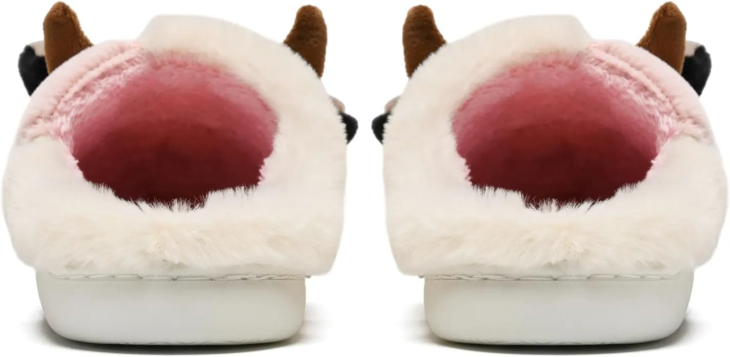 sharllen Fuzzy Cow Slippers for Kids Cute Fluffy Cow Kids House Slippers Toddler Girls Boys Animal Cartoon House Shoes for Indoor Outdoor
