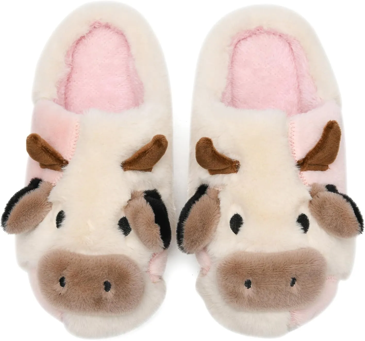 sharllen Fuzzy Cow Slippers for Kids Cute Fluffy Cow Kids House Slippers Toddler Girls Boys Animal Cartoon House Shoes for Indoor Outdoor