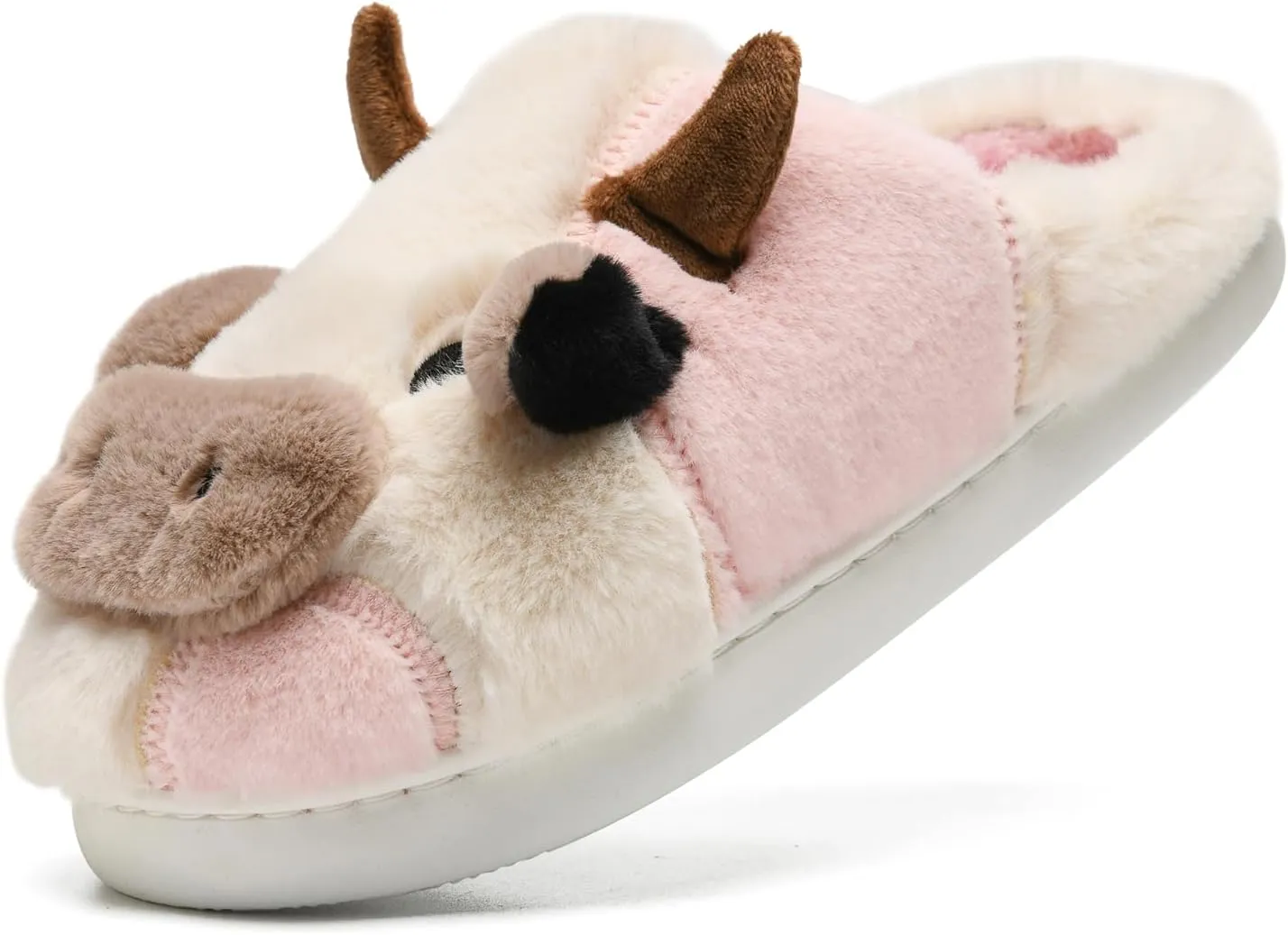 sharllen Fuzzy Cow Slippers for Kids Cute Fluffy Cow Kids House Slippers Toddler Girls Boys Animal Cartoon House Shoes for Indoor Outdoor