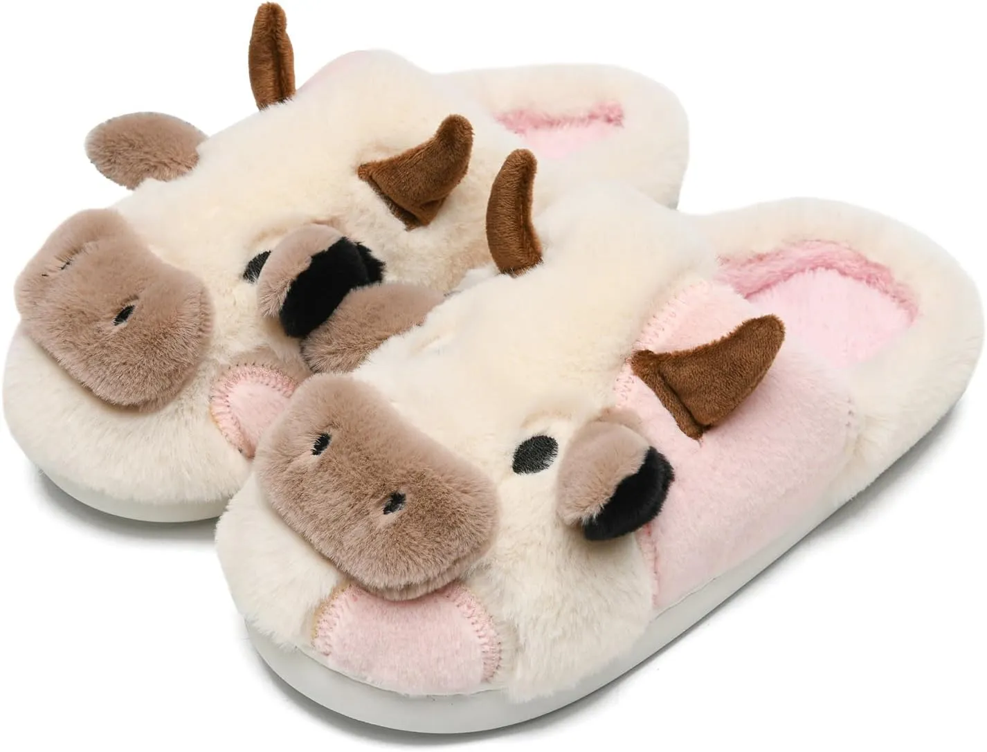 sharllen Fuzzy Cow Slippers for Kids Cute Fluffy Cow Kids House Slippers Toddler Girls Boys Animal Cartoon House Shoes for Indoor Outdoor
