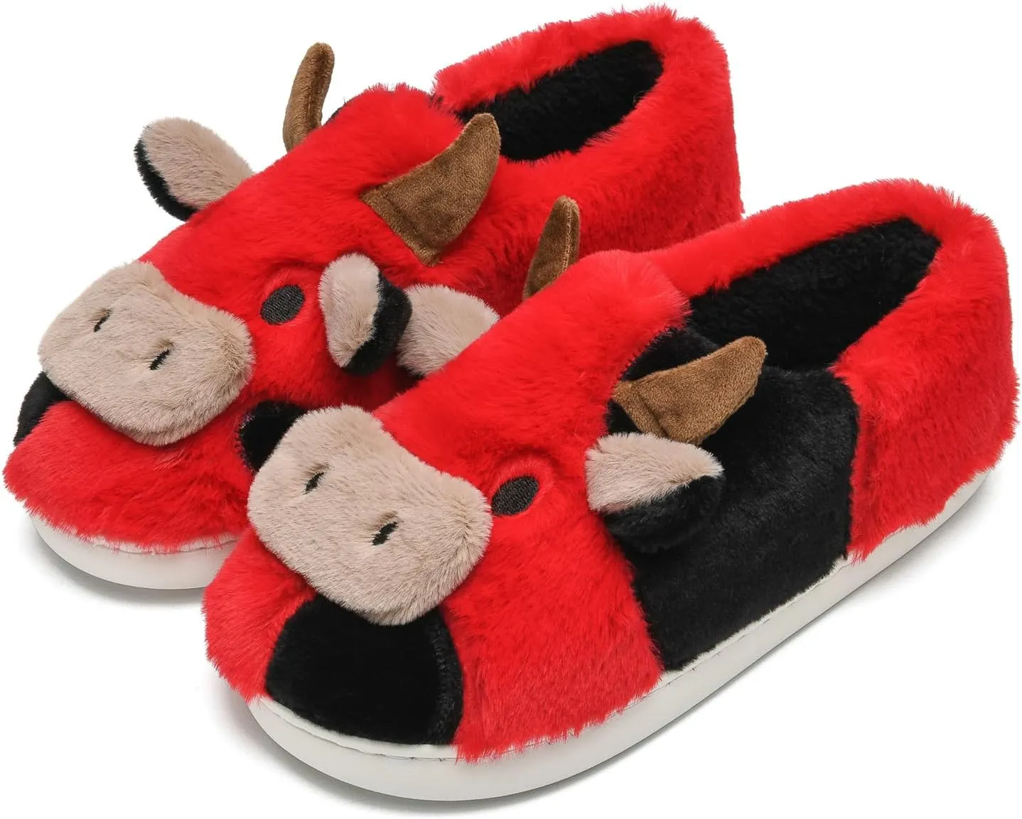 sharllen Fuzzy Cow Slippers for Kids Cute Fluffy Cow Toddler House Slippers Girls Boys Animal Cartoon House Shoes for Indoor Outdoor