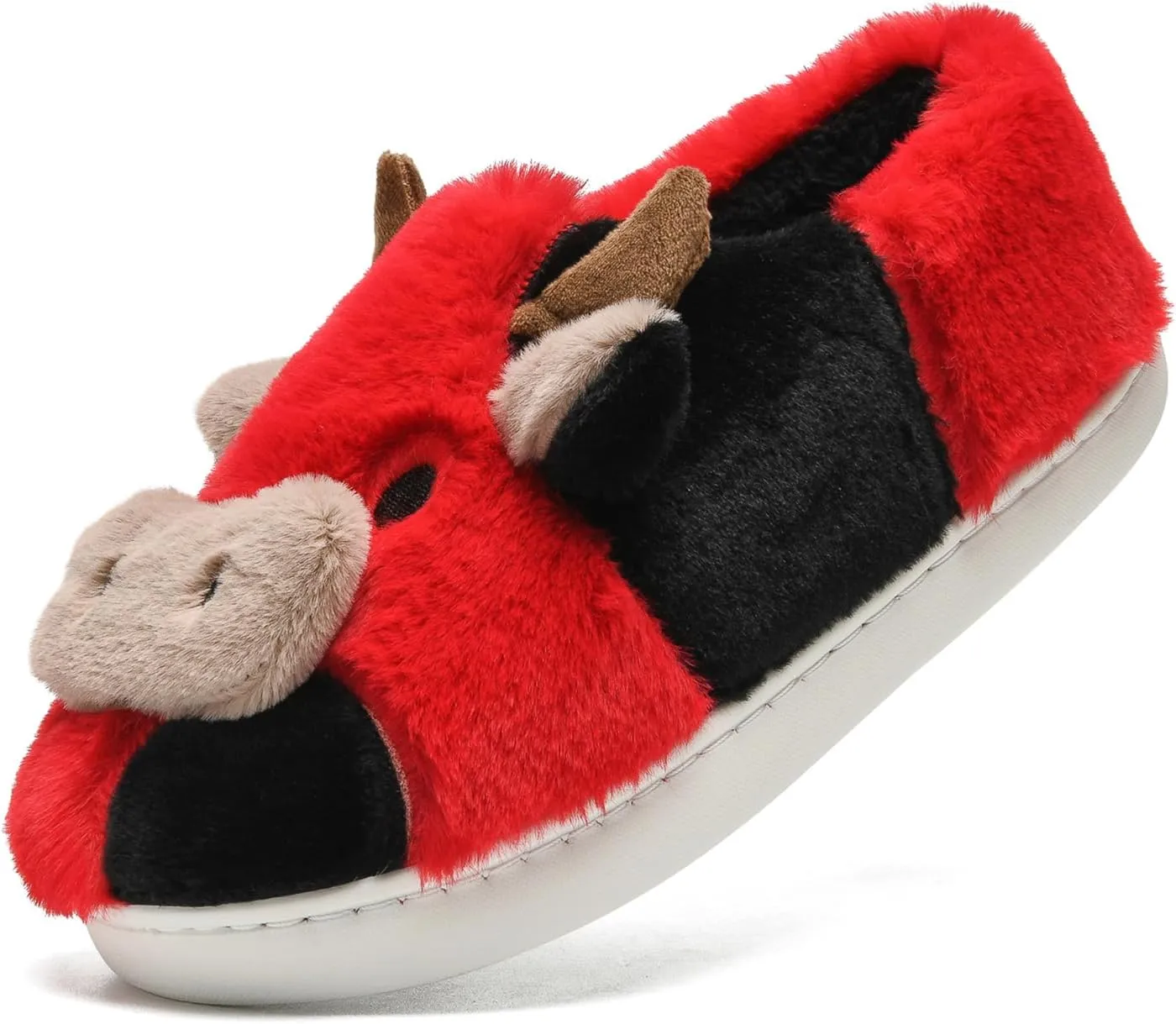 sharllen Fuzzy Cow Slippers for Kids Cute Fluffy Cow Toddler House Slippers Girls Boys Animal Cartoon House Shoes for Indoor Outdoor