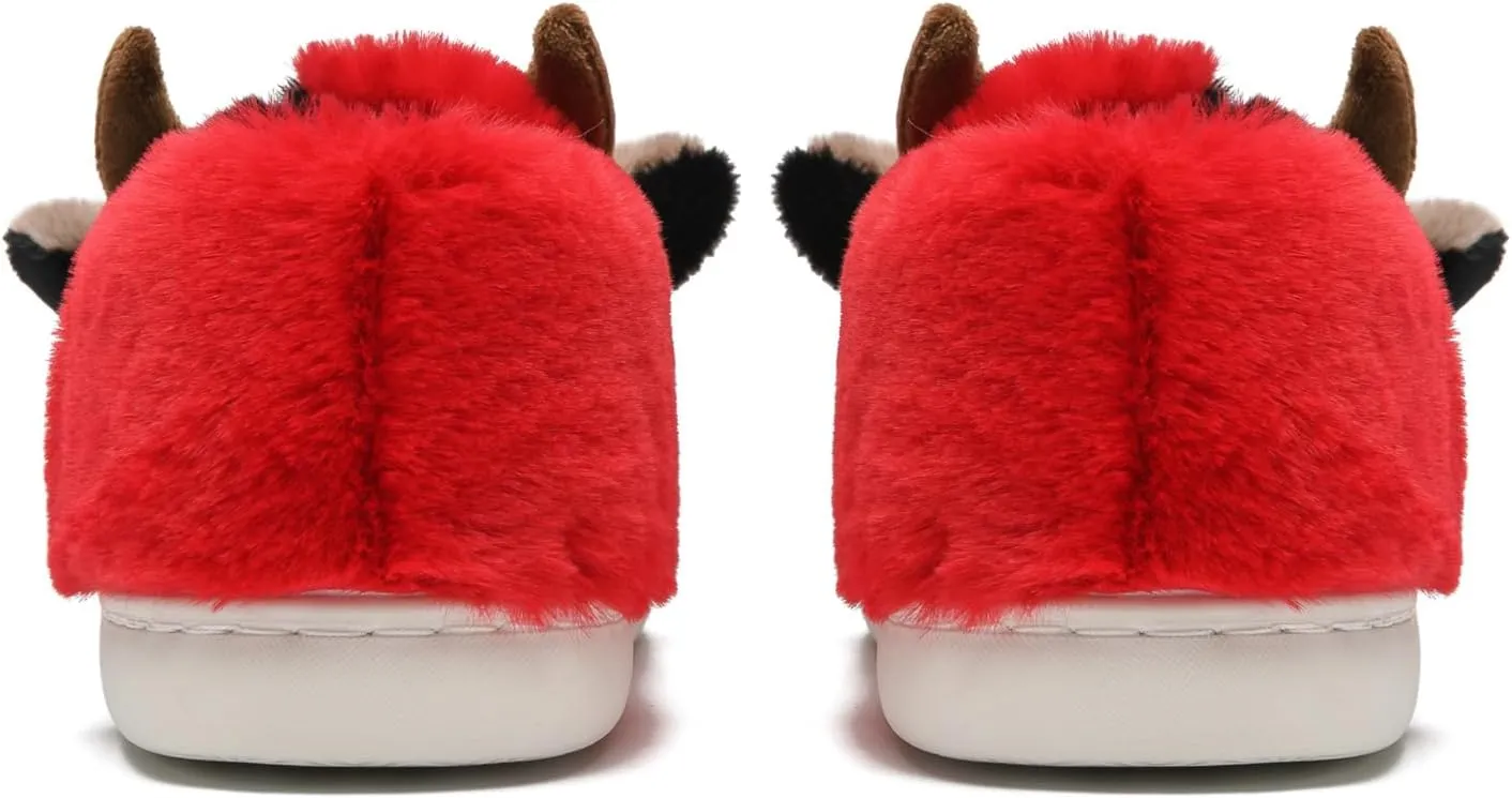 sharllen Fuzzy Cow Slippers for Kids Cute Fluffy Cow Toddler House Slippers Girls Boys Animal Cartoon House Shoes for Indoor Outdoor