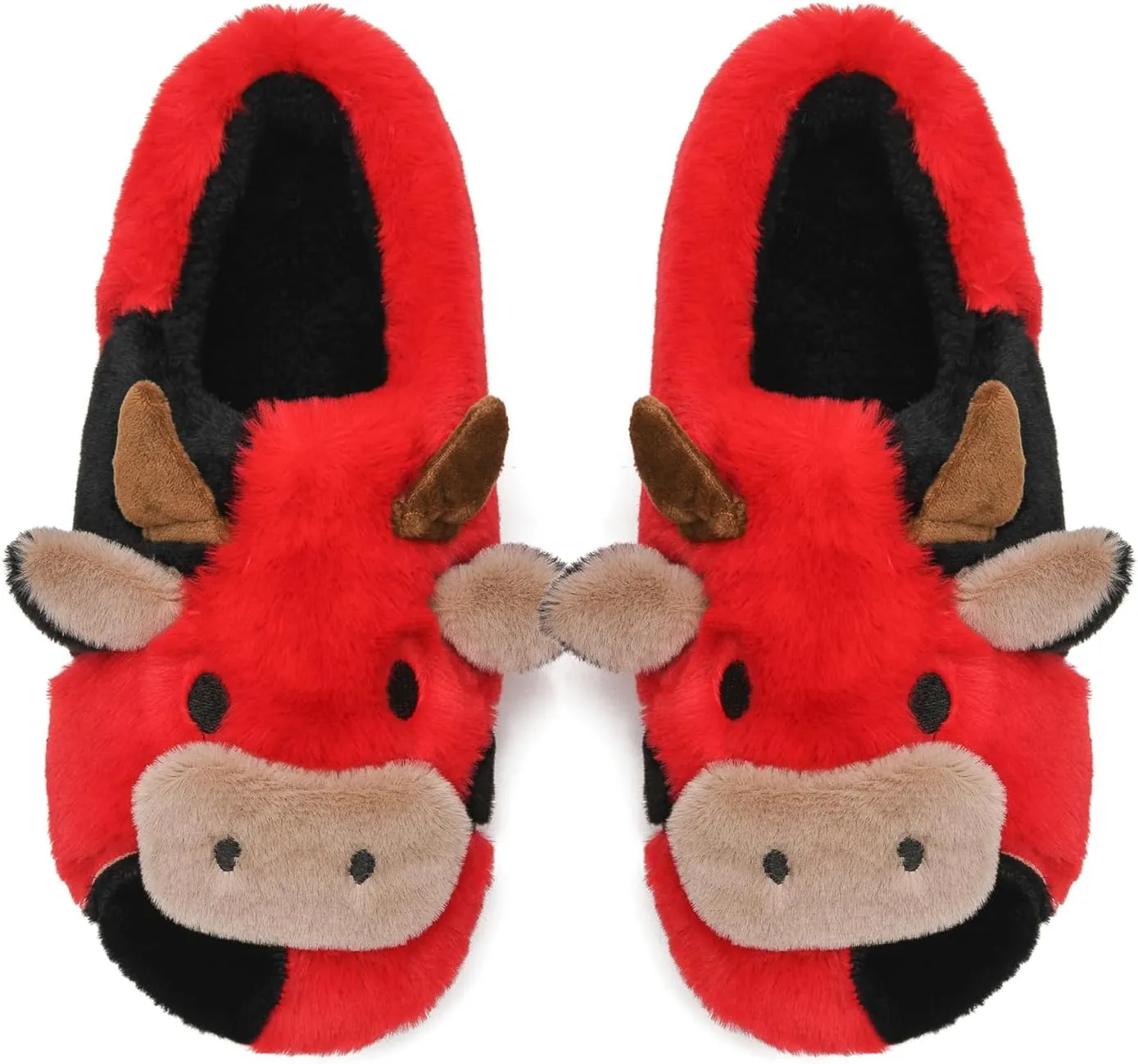 sharllen Fuzzy Cow Slippers for Kids Cute Fluffy Cow Toddler House Slippers Girls Boys Animal Cartoon House Shoes for Indoor Outdoor
