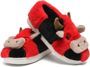 sharllen Fuzzy Cow Slippers for Kids Cute Fluffy Cow Toddler House Slippers Girls Boys Animal Cartoon House Shoes for Indoor Outdoor