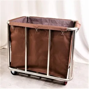Shelf Movable Trolleys Laundry Basket Trolley Household Rolling Laundry Sorter With Large Bags Canvas Laundry Hamper Cart Heavy-Duty Metal Laundry Basket For Hotel Bathroom/Blue (Brown)