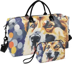 Shepherd Head Dots Duffel Bag for Traveling, Gym Bags with Multiple Interior Pockets for Women Men Toiletry Purse Included 20.5”x 1.9” x 13.8”