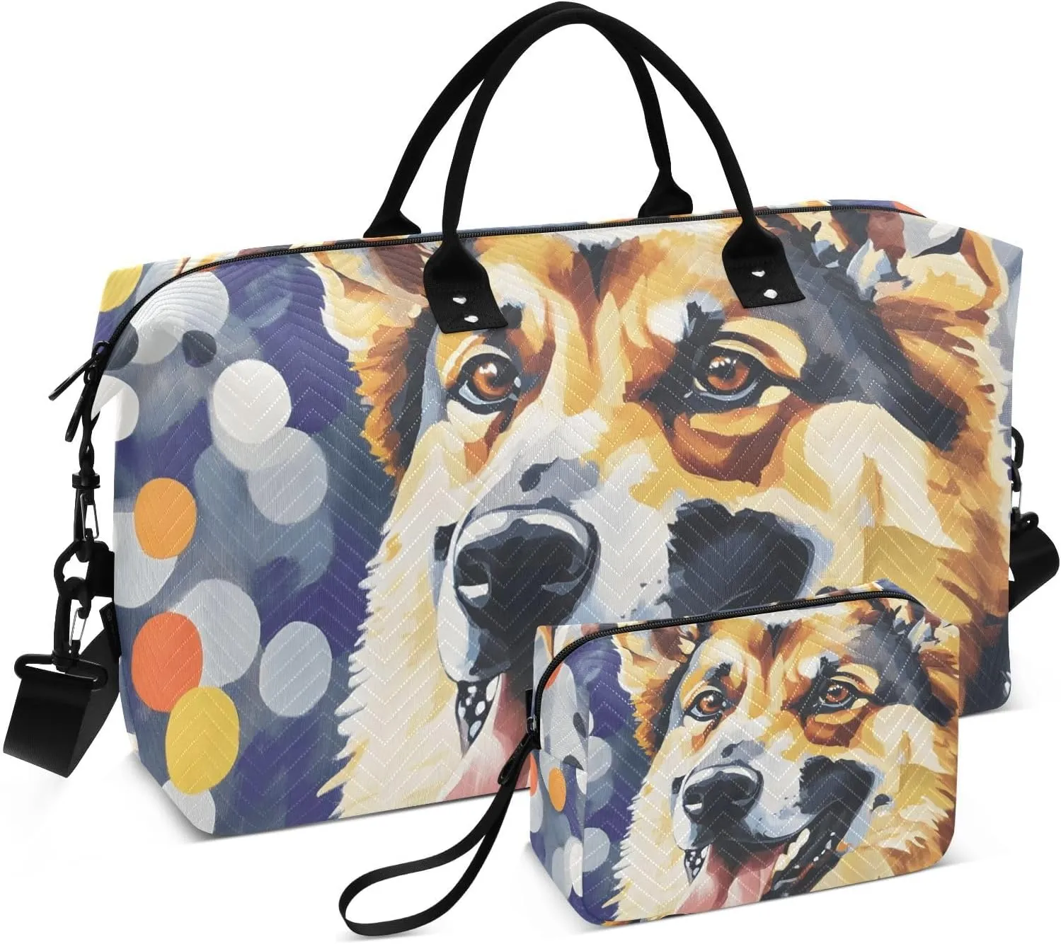 Shepherd Head Dots Duffel Bag for Traveling, Gym Bags with Multiple Interior Pockets for Women Men Toiletry Purse Included 20.5”x 1.9” x 13.8”