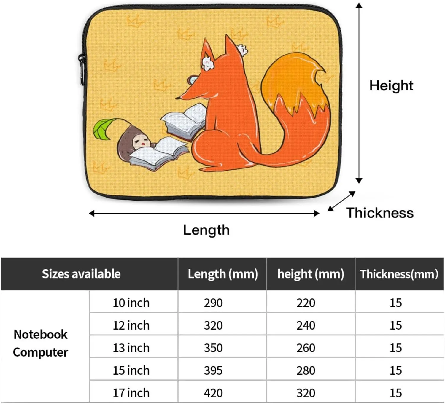 Shockproof Portable Laptop Sleeve Bag 12 inch - for Men and Women Business Travel, School, and Office Use Sunflower Seeds and Foxes Picture