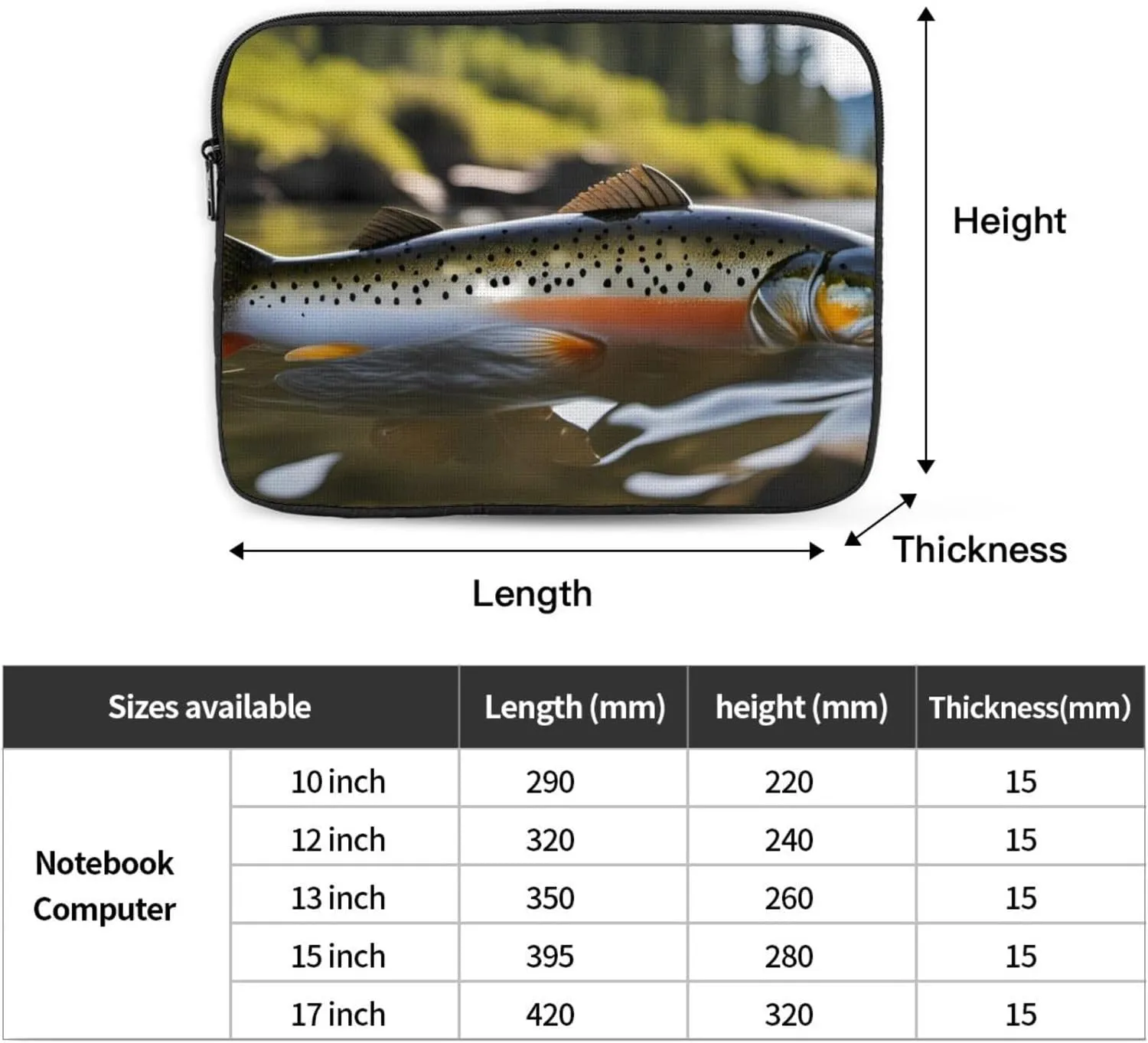 Shockproof Portable Laptop Sleeve Bag 13 inch - for Men and Women Business Travel, School, and Office Use Brook Trout Fly Fishing Picture