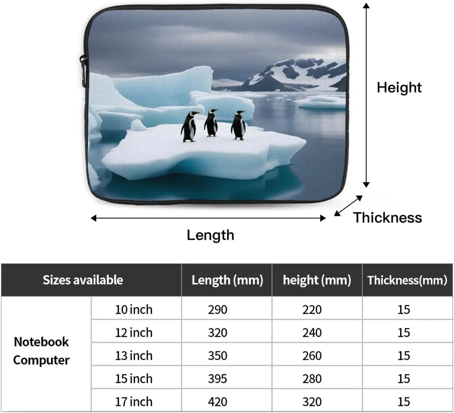 Shockproof Portable Laptop Sleeve Bag 13 inch - for Men and Women Business Travel, School, and Office Use Penguins On The Iceberg Prints