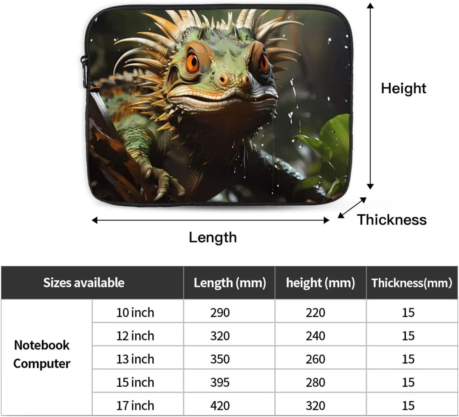 Shockproof Portable Laptop Sleeve Bag 15 inch - for Men and Women Business Travel, School, and Office Use Spiny Lizards Pattern