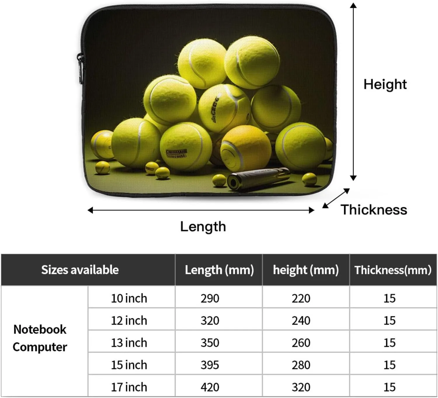 Shockproof Portable Laptop Sleeve Bag 15 inch - for Men and Women Business Travel, School, and Office Use Tennis Diagram Prints
