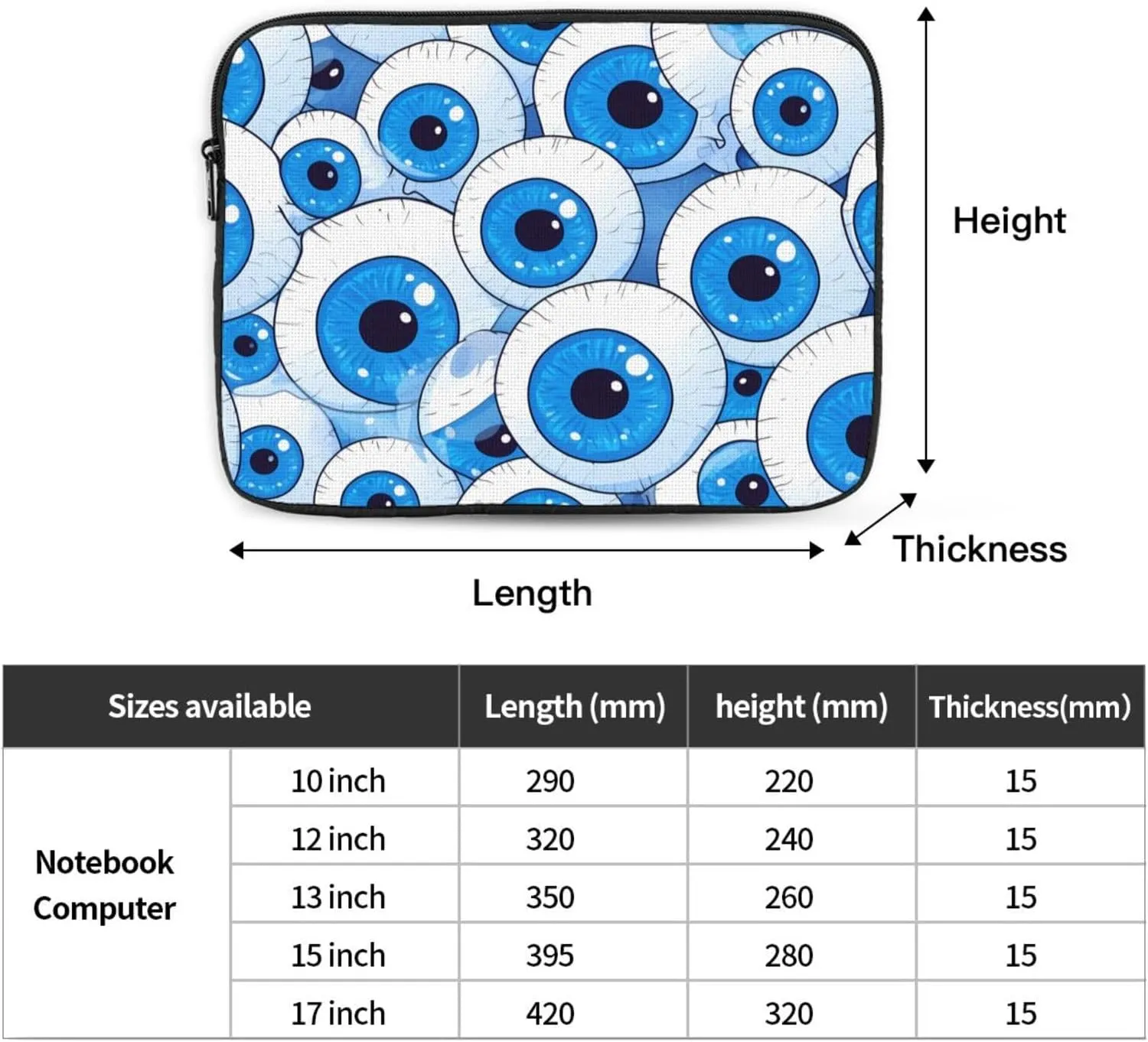 Shockproof Portable Laptop Sleeve Bag 17 inch - for Men and Women Business Travel, School, and Office Use Rounded Eyeballs Pattern