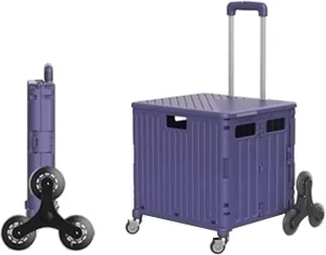 Shopping Cart Wheeled Collapsible Handcart Folding Boot Cart 45L Car Folding Storage Box Shopping Trolley That Can Easily Climb Stairs (Color : Blue)