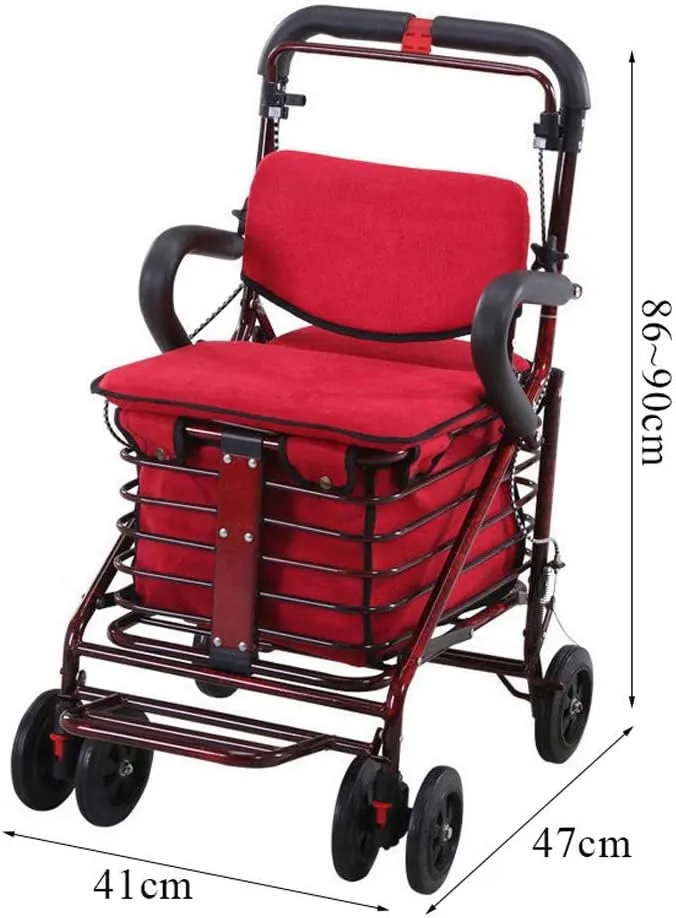Shopping Trolley Carbon Steel Cart, Premium Folding Shopping Cart with Swivel Wheel and Flannel Bag Utility Old Trolley Four-Wheeled Walker Elderly Stroller